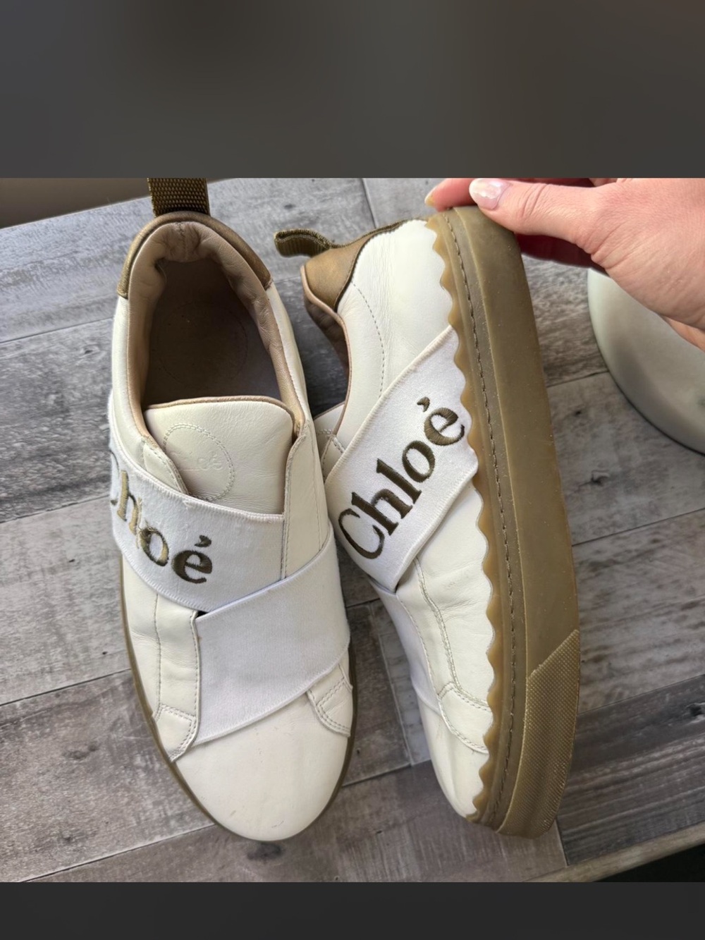 Chloé White Slip-On Sneakers with Tan Soles